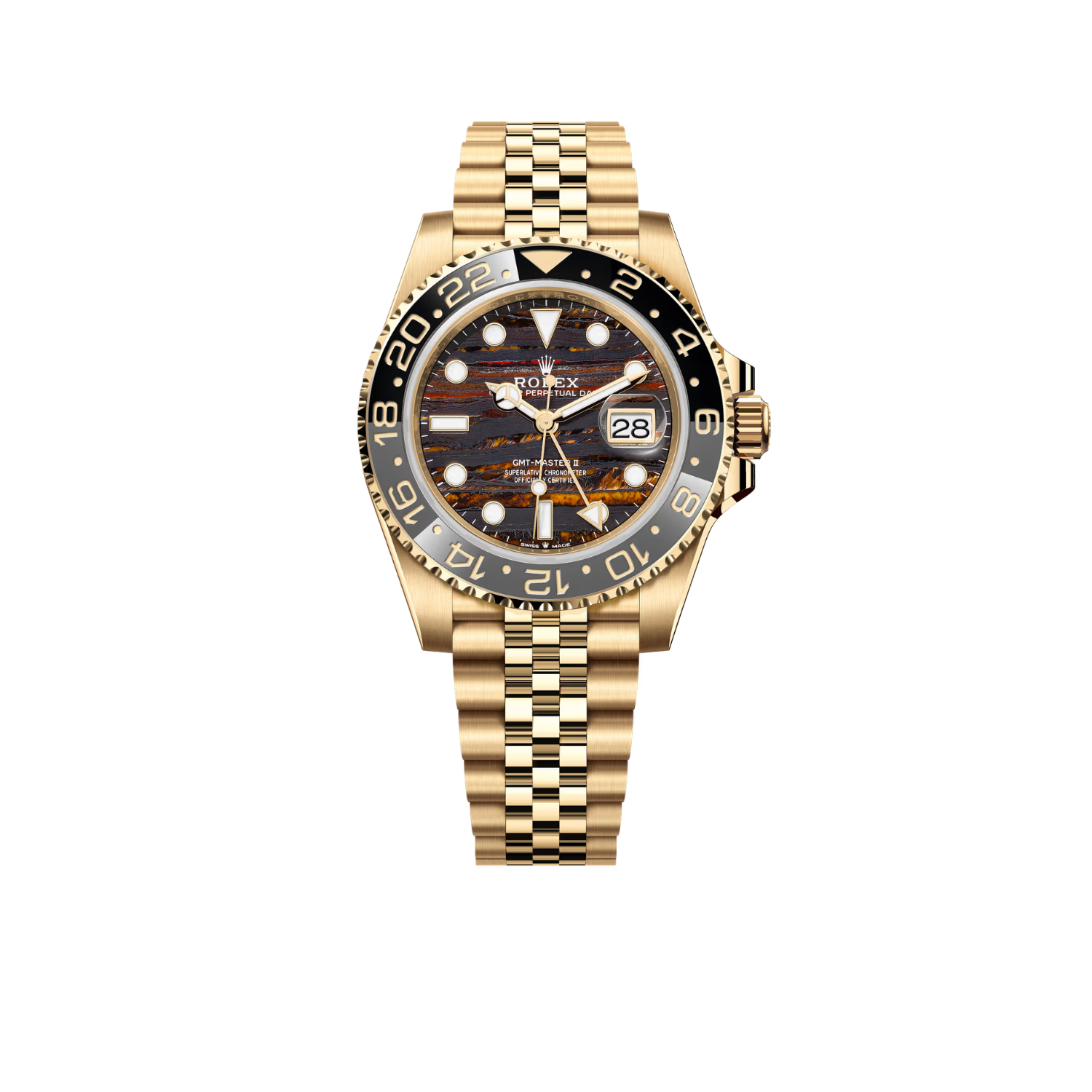 Rolex GMT-Master II 40mm Yellow Gold Tiger Iron Dial Jubilee 126718GRNR