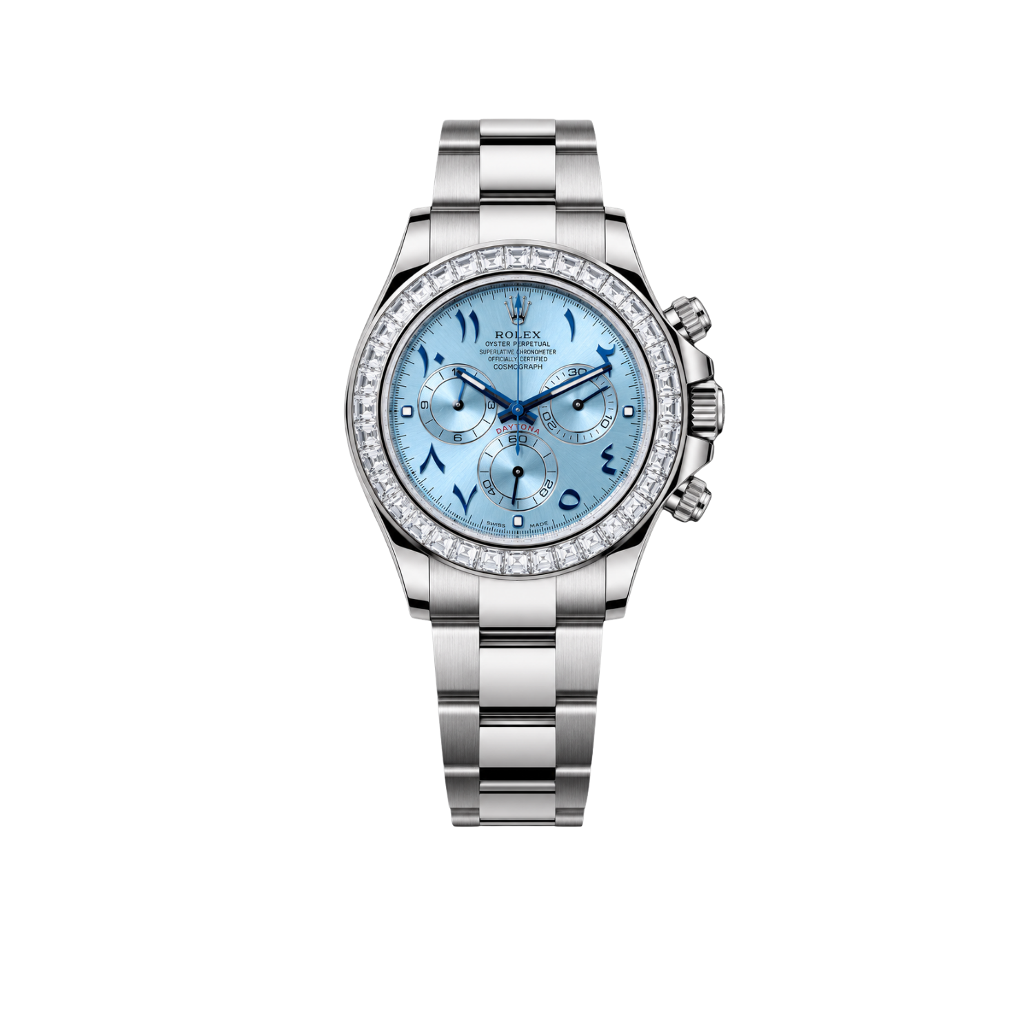 Rolex Daytona 40mm Baguette Diamond Bezel IceBlue Arabic Dial 116576TBR-0005