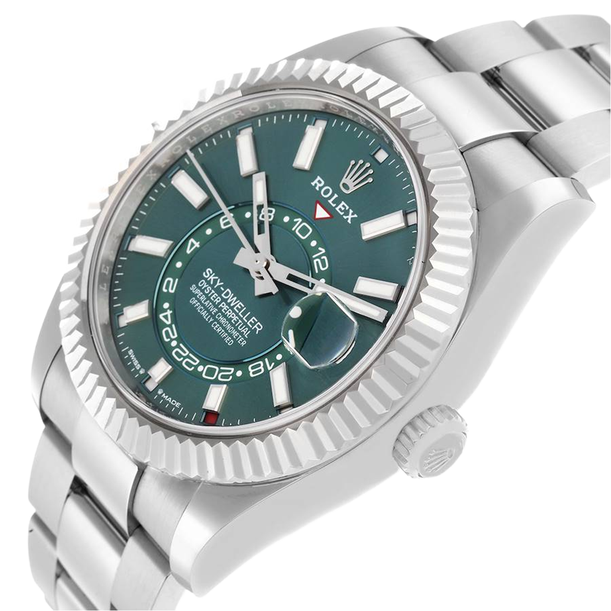 Rolex Sky-Dweller 42mm Steel White Gold Green Dial Mens Watch 336934 - Image 3