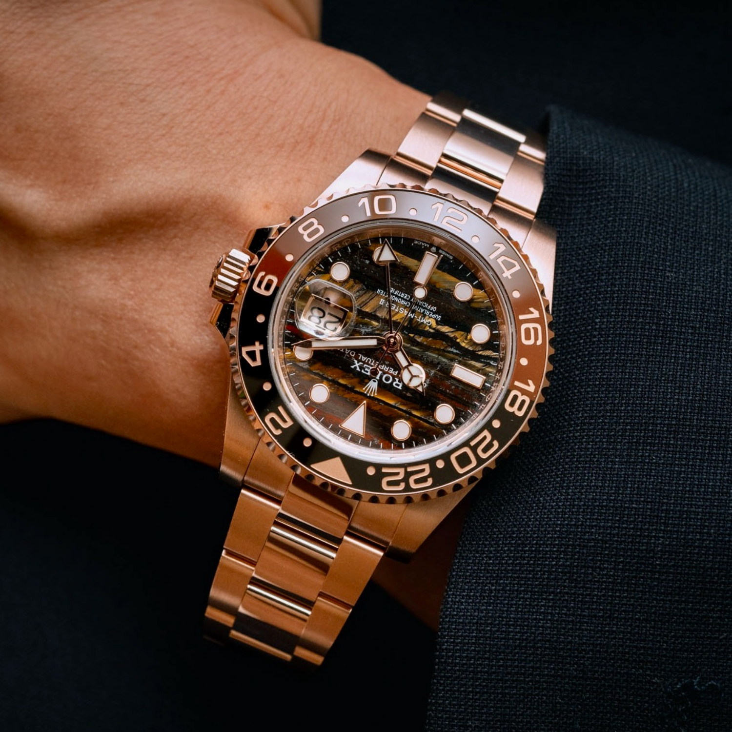 Rolex GMT-Master II 40mm Rose Gold Tiger Iron Dial Oyster 126715CHNR - Image 2