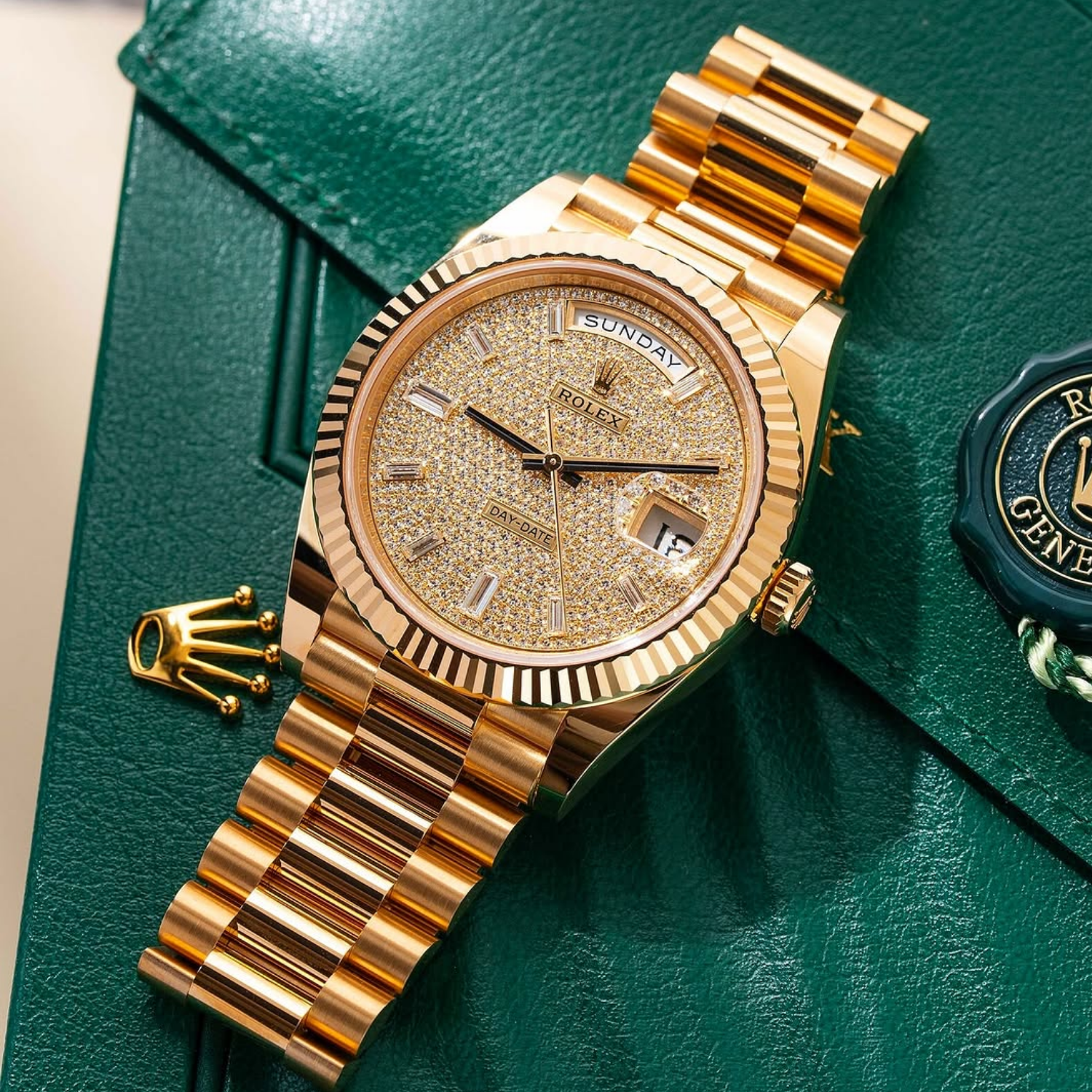Rolex Day-Date 40 President Yellow Gold Diamond Paved Dial 228238-0054 - Image 7