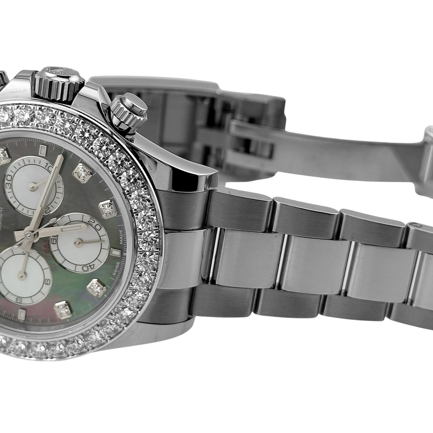 Rolex Daytona 40mm Oyster White Gold Black and White Mother of Pearl Diamond Dial & Bezel 126579RBR - Image 4