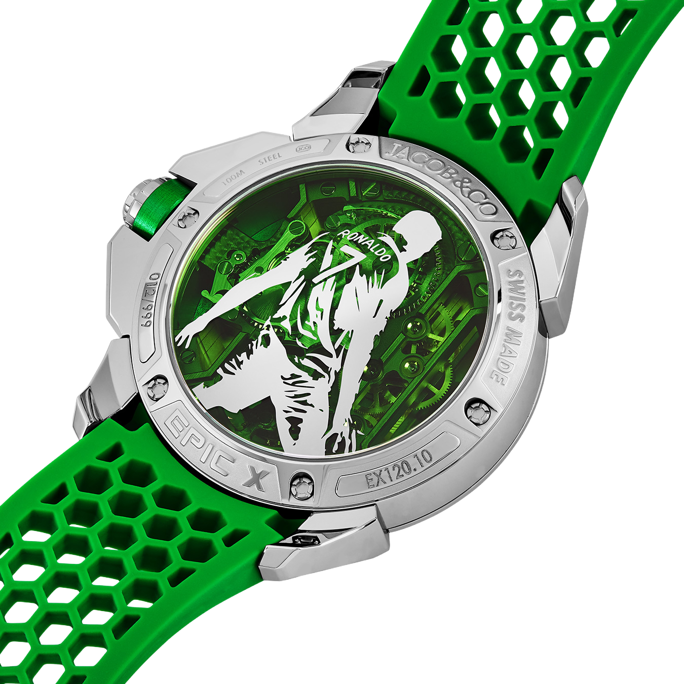 Jacob & Co. Epic X CR7 44mm Heart of CR7 Stainless Steel Green on Strap EX120.10.AD.AA.ABRUA - Image 9