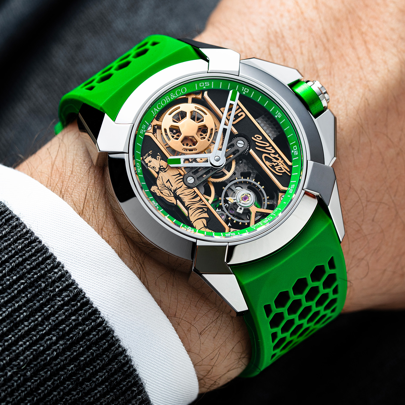 Jacob & Co. Epic X CR7 44mm Heart of CR7 Stainless Steel Green on Strap EX120.10.AD.AA.ABRUA - Image 2