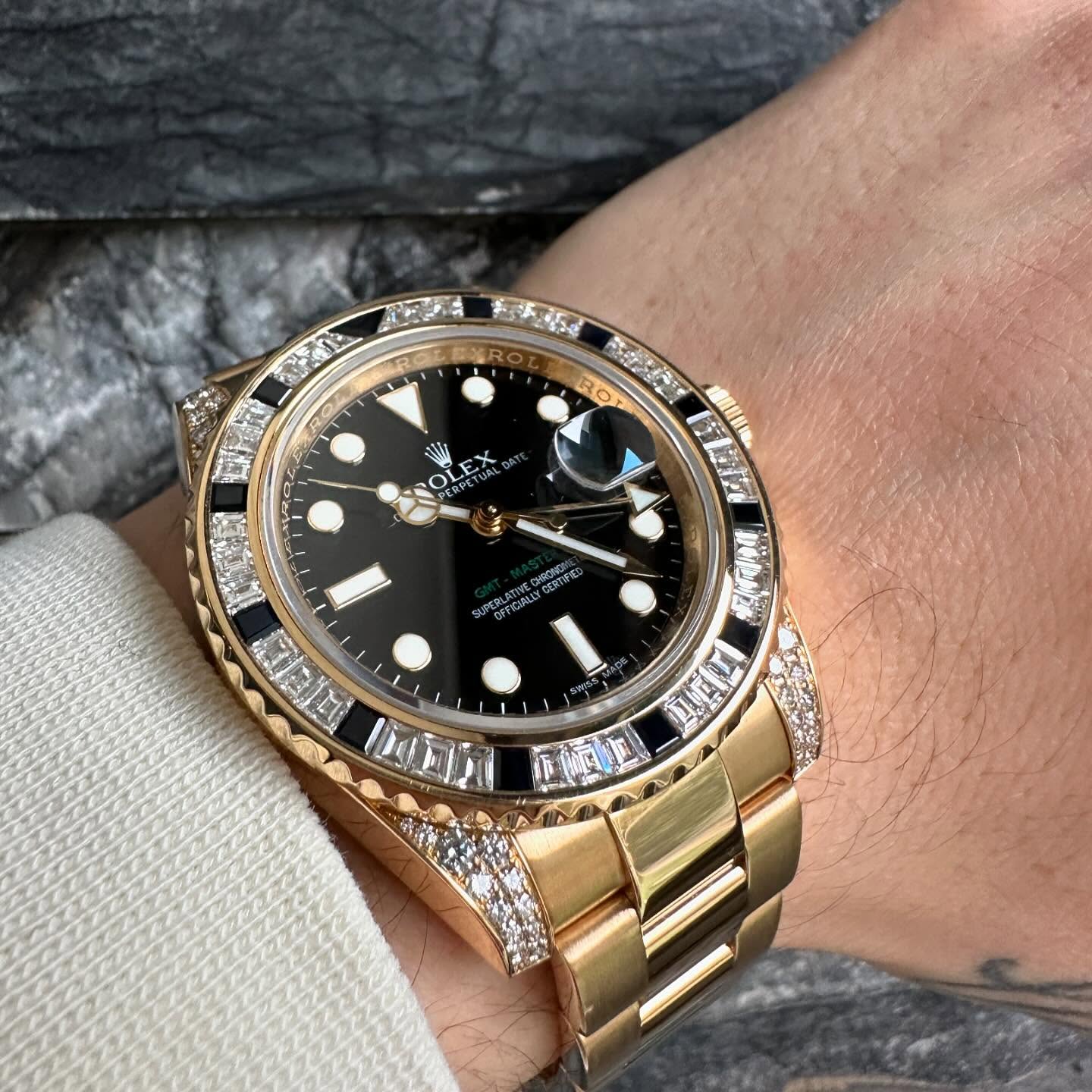 Rolex GMT Master II 18k Yellow Gold Diamond Black Sapphire 116758SANR - Image 2