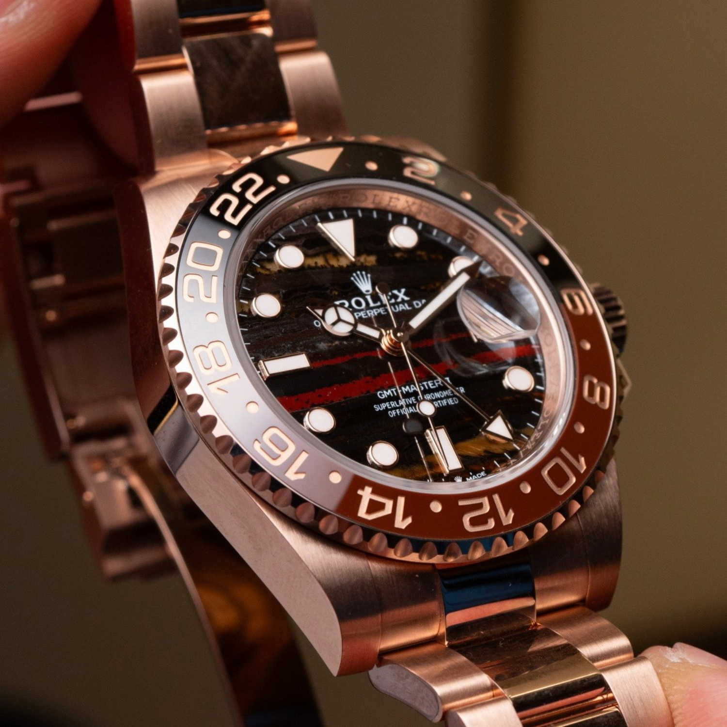 Rolex GMT-Master II 40mm Rose Gold Tiger Iron Dial Oyster 126715CHNR - Image 5