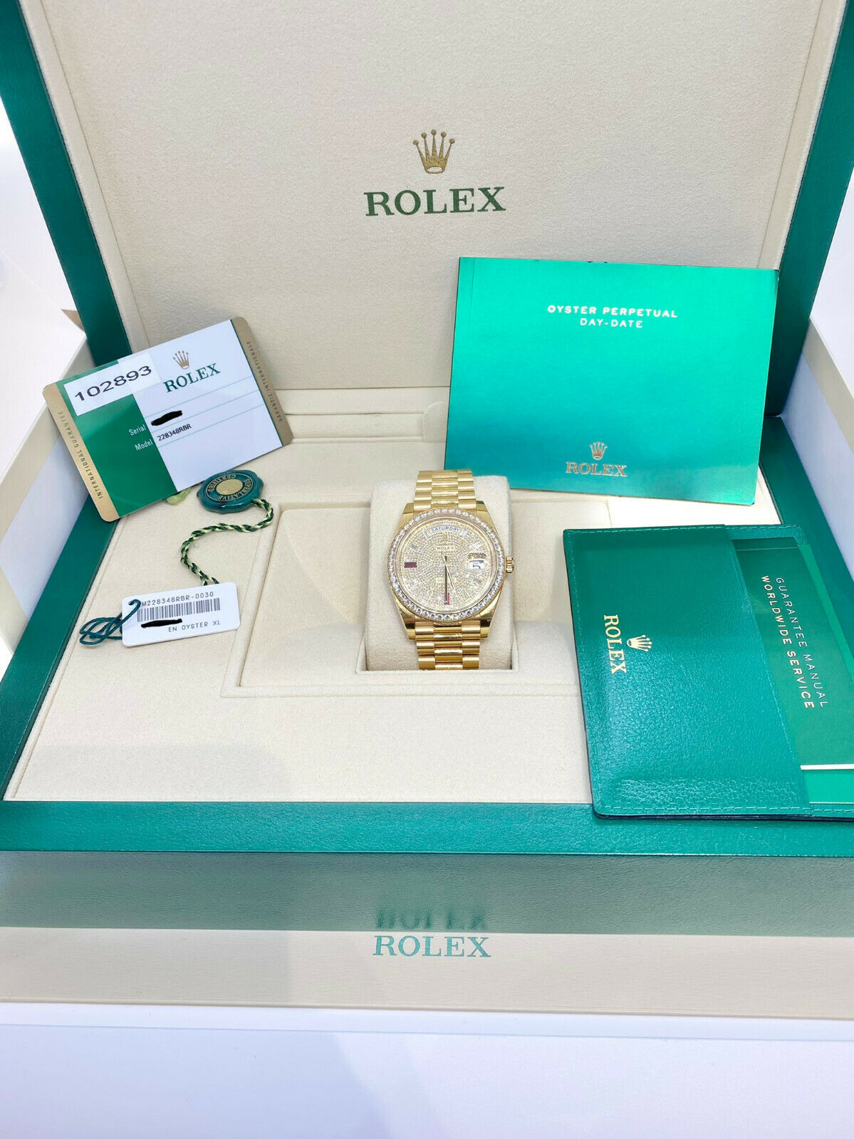 Rolex Day-Date 40mm Yellow Gold Diamond Ruby Pave Dial Diamond Bezel 228348RBR - Image 11