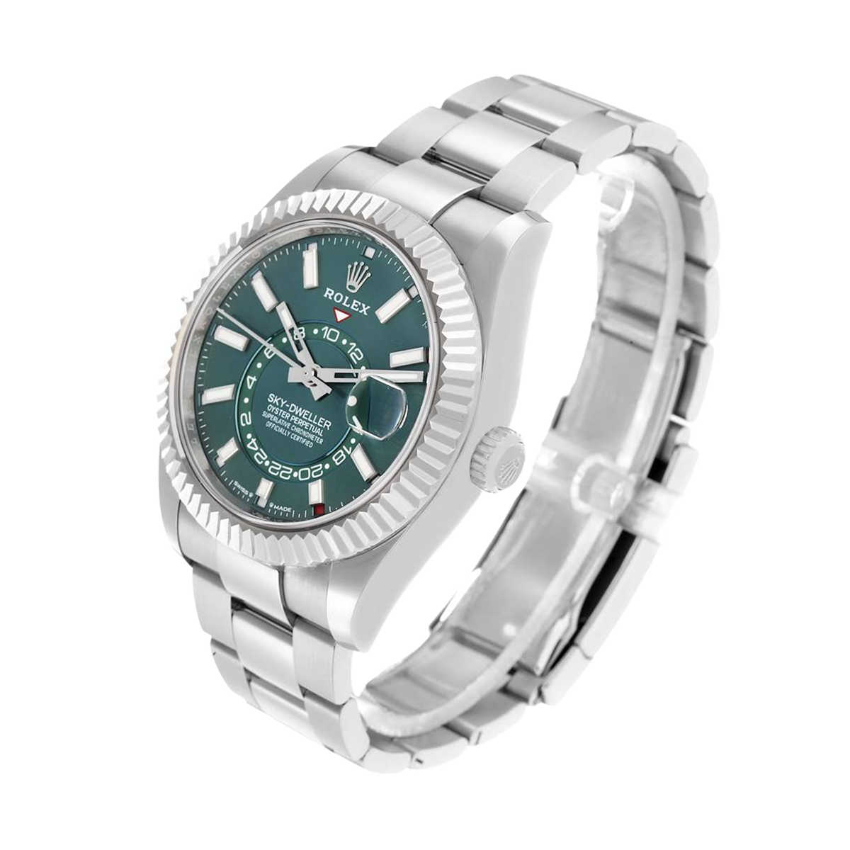 Rolex Sky-Dweller 42mm Steel White Gold Green Dial Mens Watch 336934 - Image 4