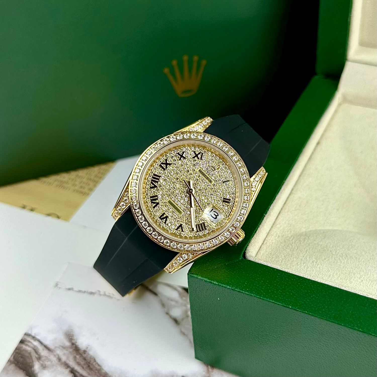 Rolex Datejust 40mm Diamond-Paved Dial Yellow Gold Men Watches - Image 9