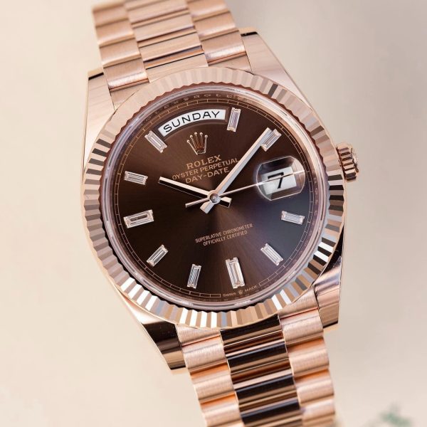 Rolex President Day-Date 40mm Rose Gold Chocolate Diamond Watch 228235 - Image 5