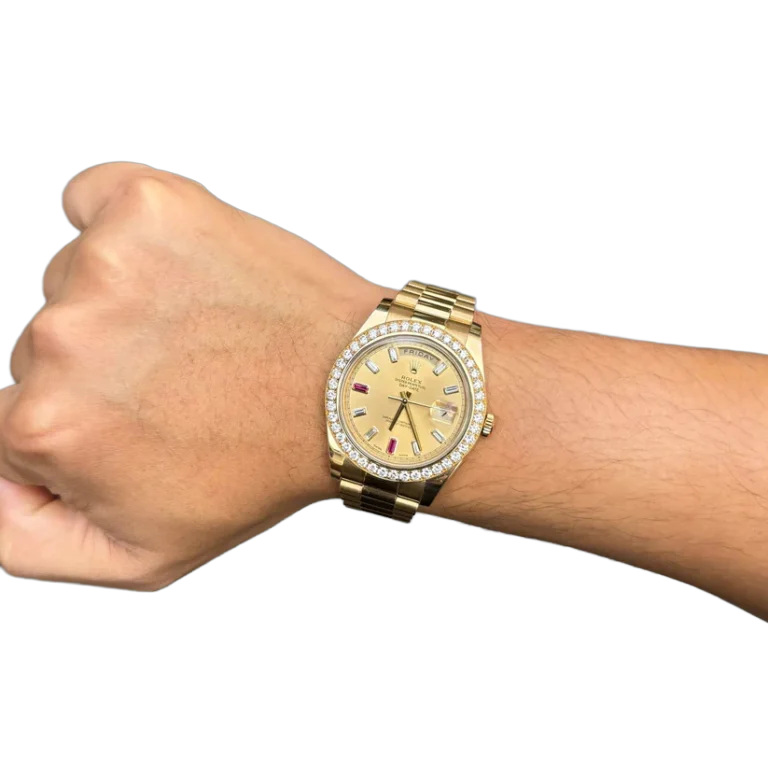 Rolex President Day-date II 41mm 218348 18k Yellow Gold Baguette Diamond & Ruby Dial - Image 2