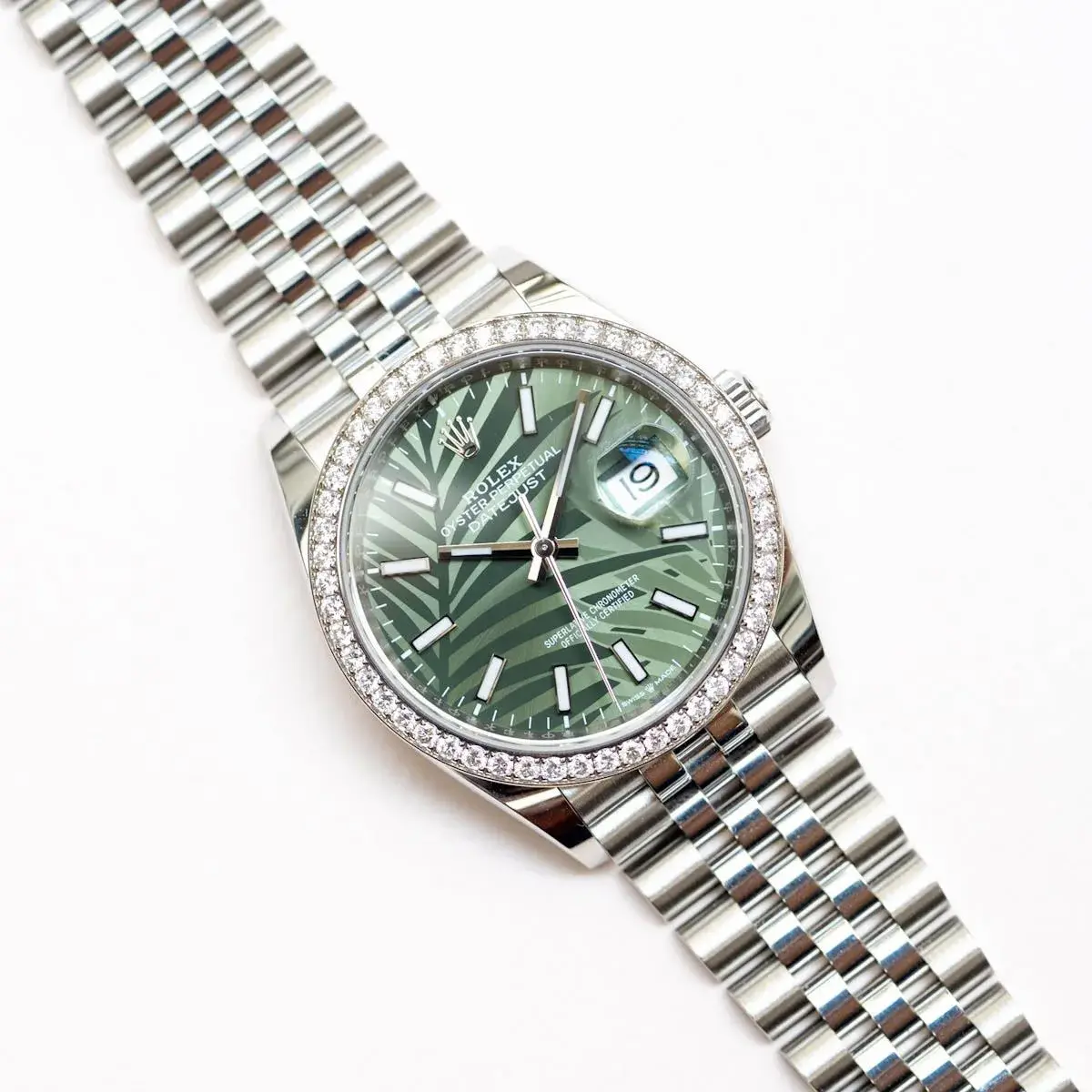 Rolex Datejust 36 M126284RBR-0039 ?C Olive Green Palm Motif Dial Diamond Bezel - Image 10