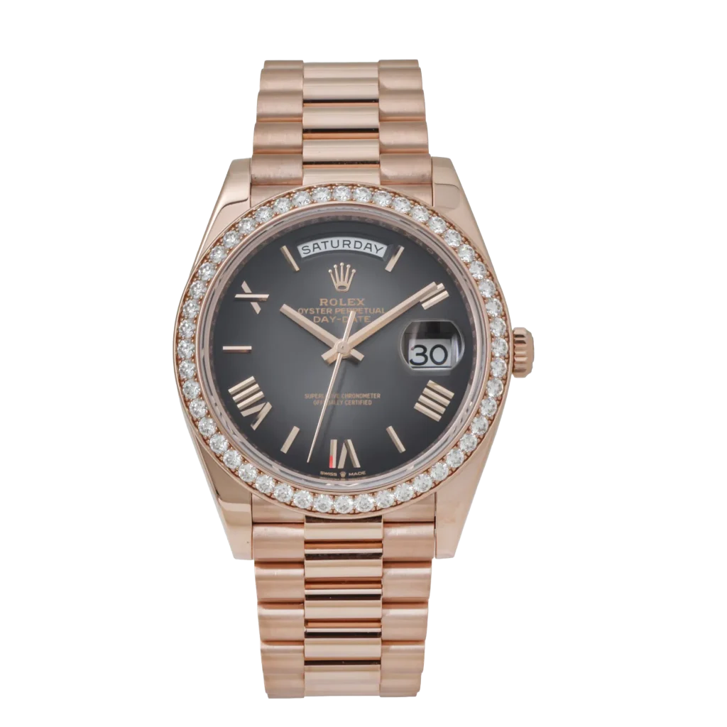 Rolex Day-Date 40 228345 Rose Gold Black Dial Diamond Bezel - Image 3