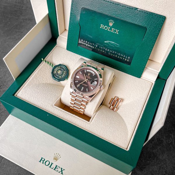 Rolex President Day-Date 40mm Rose Gold Chocolate Diamond Watch 228235 - Image 8