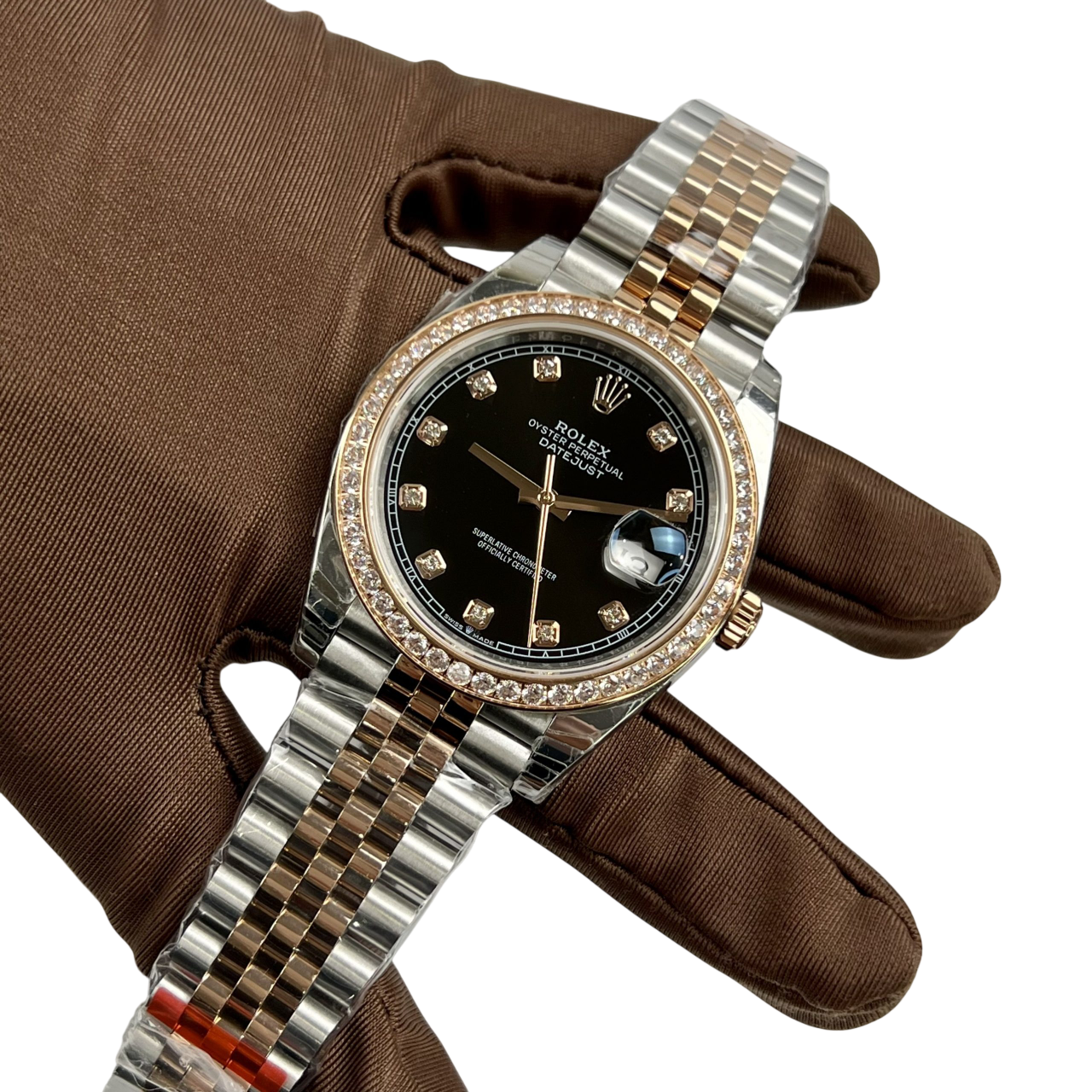 Rolex Datejust 36mm Black Dial Steel Yellow Gold Diamond Mens Watch 116243 - Image 2