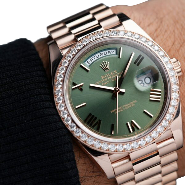 Rolex Day-Date President 40mm Everose Gold Olive Green Roman Dial Diamond Bezel ?C 228345RBR ?C New 2025 - Image 4