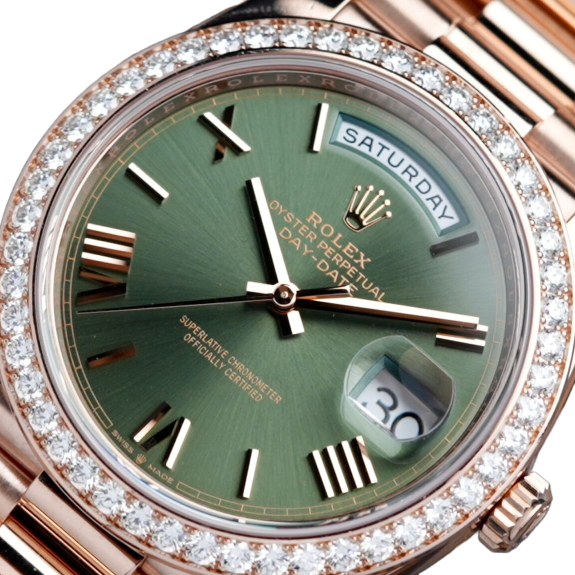 Rolex Day-Date President 40mm Everose Gold Olive Green Roman Dial Diamond Bezel ?C 228345RBR ?C New 2025 - Image 6