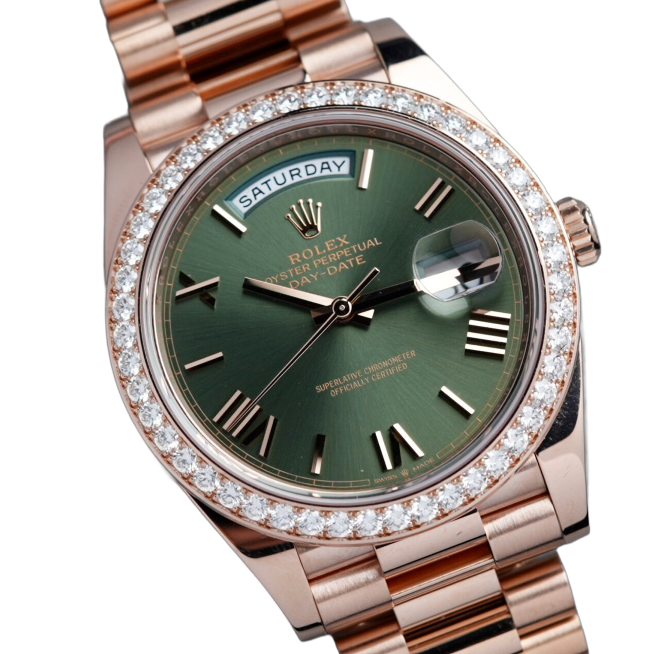 Rolex Day-Date President 40mm Everose Gold Olive Green Roman Dial Diamond Bezel ?C 228345RBR ?C New 2025 - Image 3