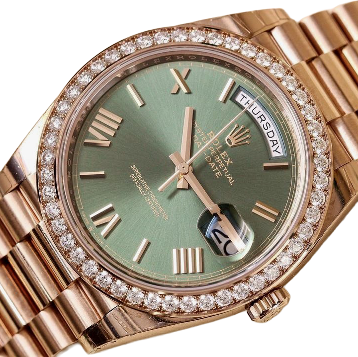 Rolex Day-Date President 40mm Everose Gold Olive Green Roman Dial Diamond Bezel ?C 228345RBR ?C New 2025 - Image 8
