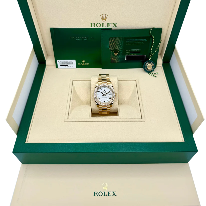 Rolex Day-Date 40 228348RBR Yellow Gold Diamond Bezel White Dial - Image 12