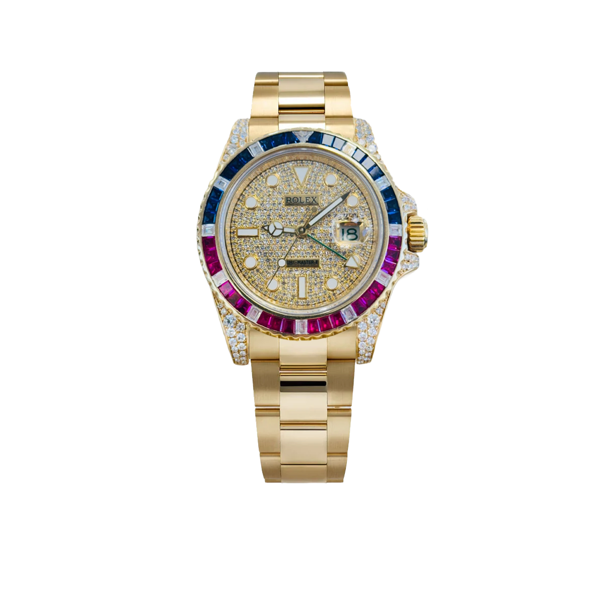 Rolex GMT-Master II 40mm Yellow Gold Pepsi Bezel Diamond Set Watch 116718LN