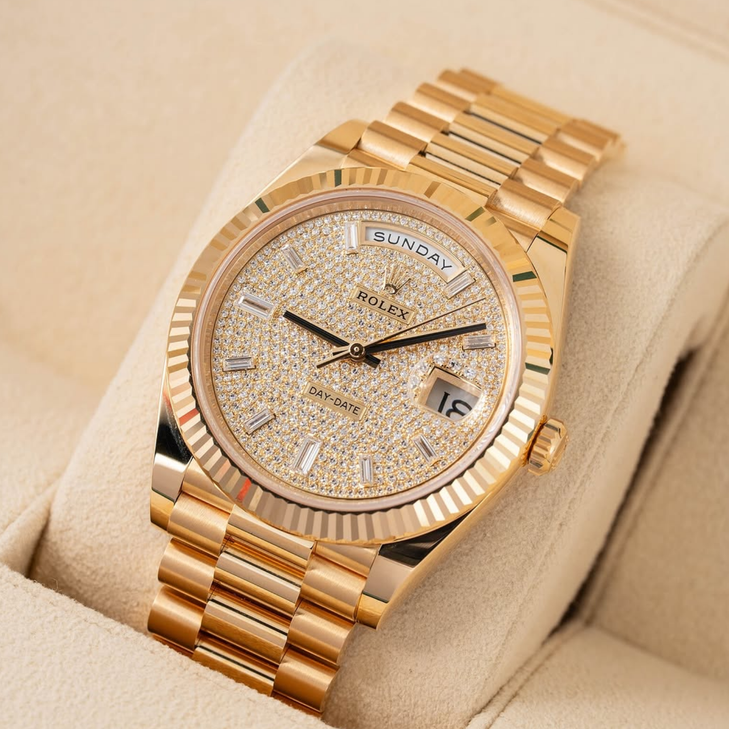 Rolex Day-Date 40 President Yellow Gold Diamond Paved Dial 228238-0054 - Image 3