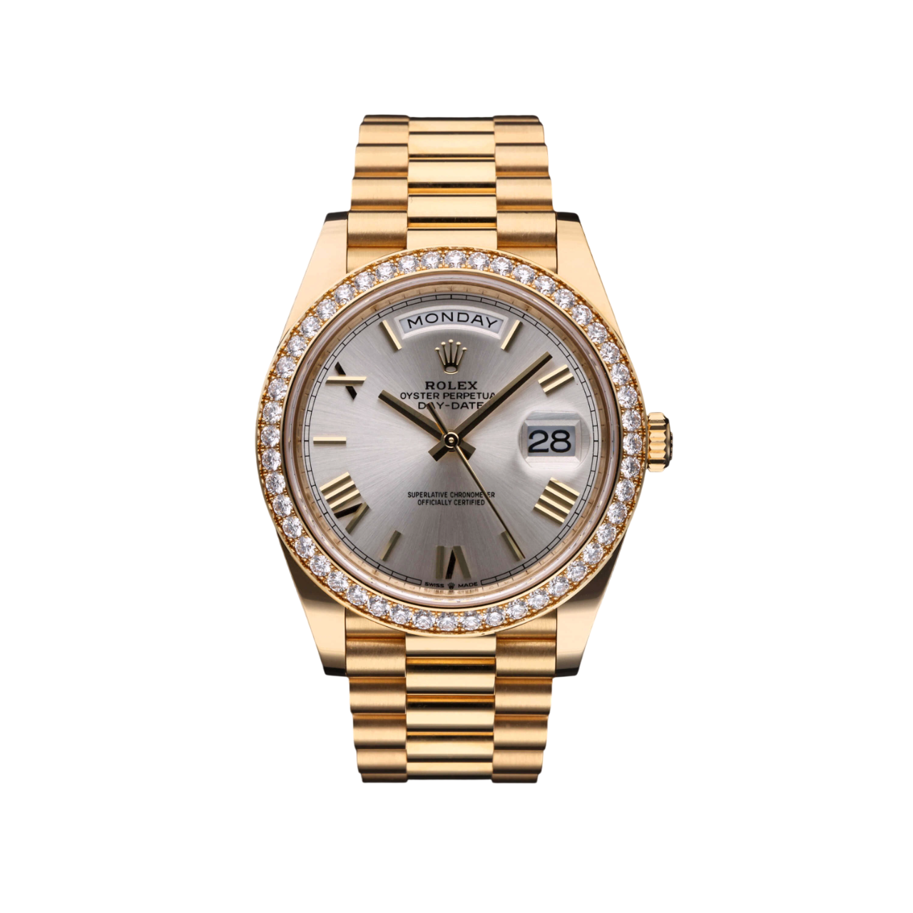 Rolex Day-Date 40 mm Yellow Gold Diamond Bezel Silver Dial M228348rbr-0007 - Image 2