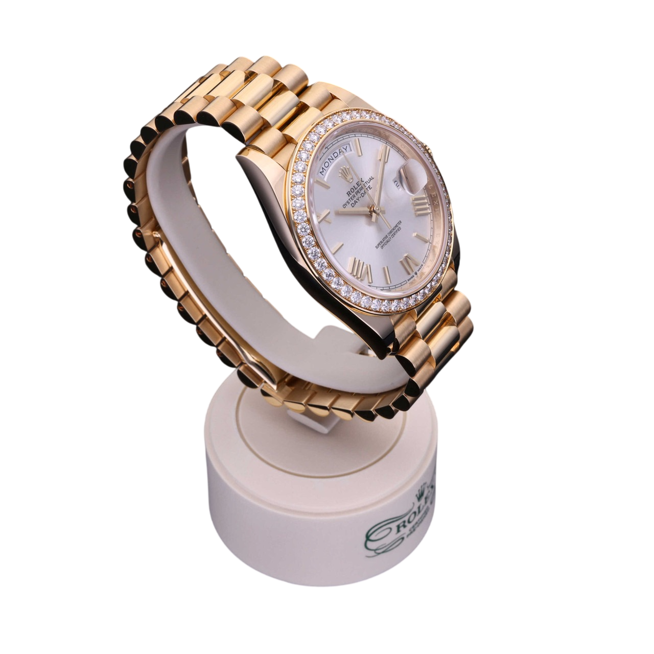 Rolex Day-Date 40 mm Yellow Gold Diamond Bezel Silver Dial M228348rbr-0007 - Image 4