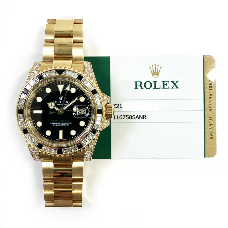 Rolex GMT Master II 18k Yellow Gold Diamond Black Sapphire 116758SANR - Image 6