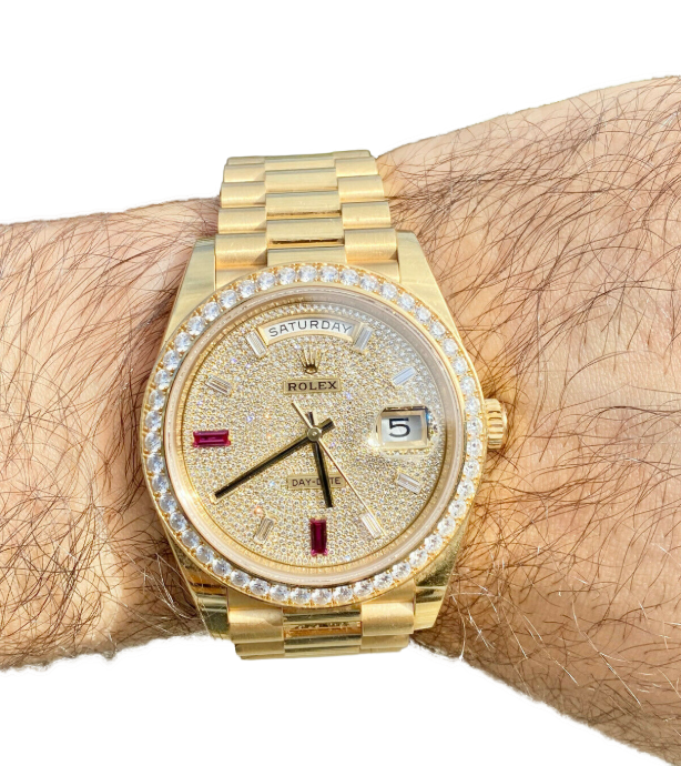 Rolex Day-Date 40mm Yellow Gold Diamond Ruby Pave Dial Diamond Bezel 228348RBR - Image 3