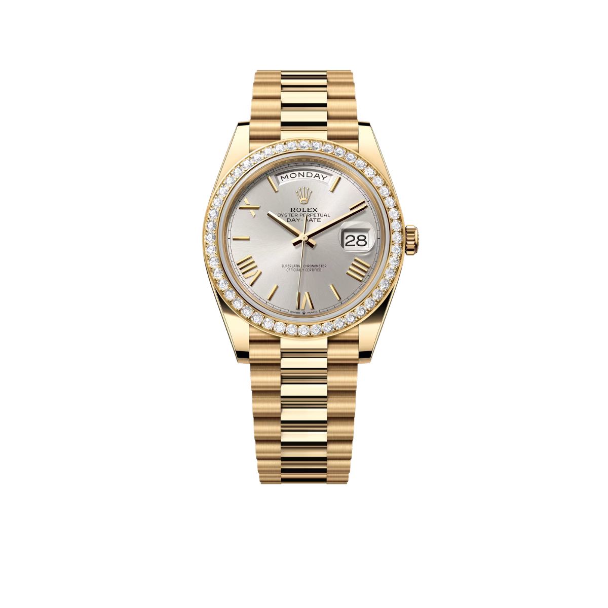 Rolex Day-Date 40 mm Yellow Gold Diamond Bezel Silver Dial M228348rbr-0007