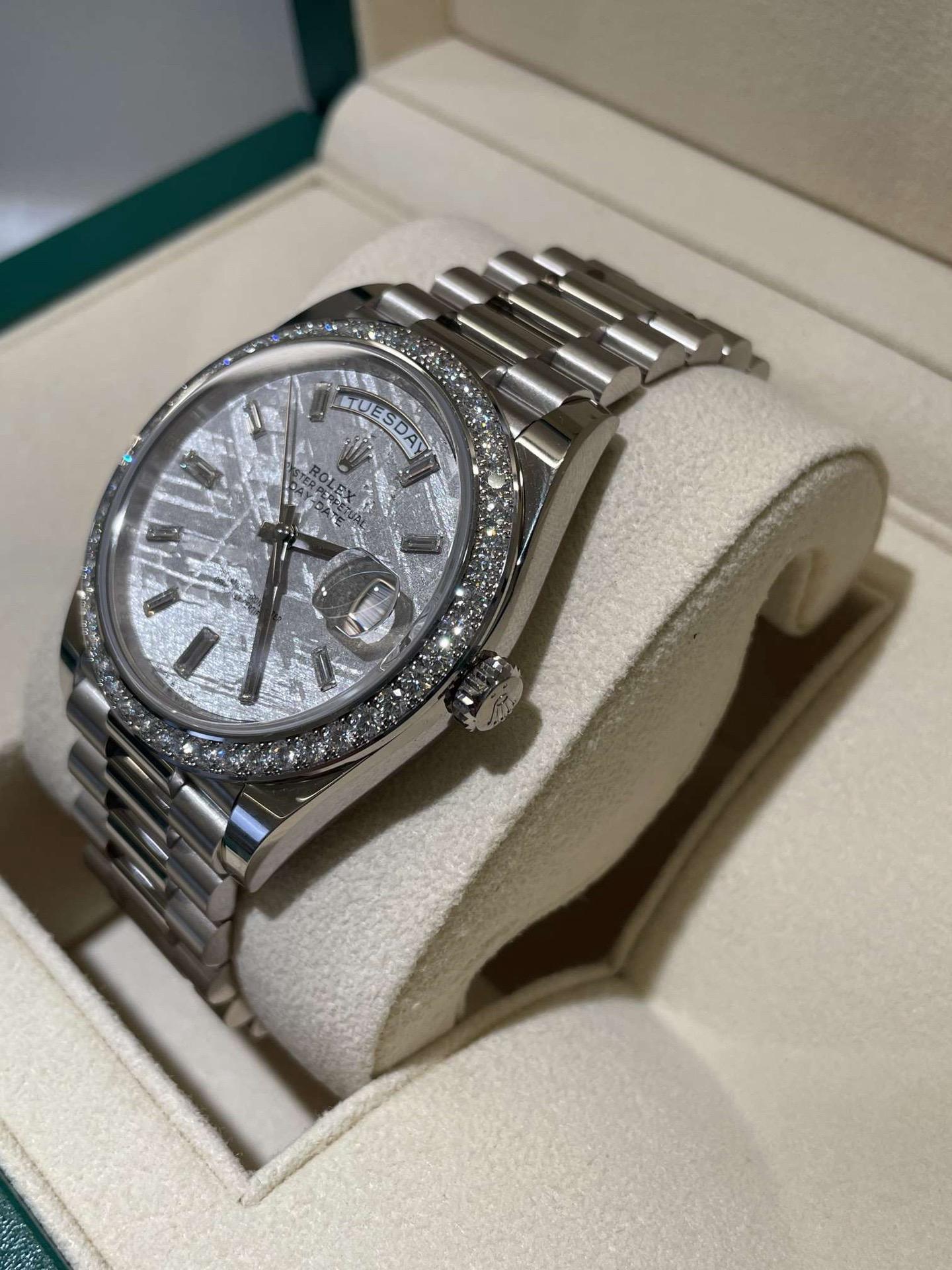 Rolex Day-Date 40mm Meteorite Dial, Platinum Diamonds M228349RBR-0040 New - Image 4