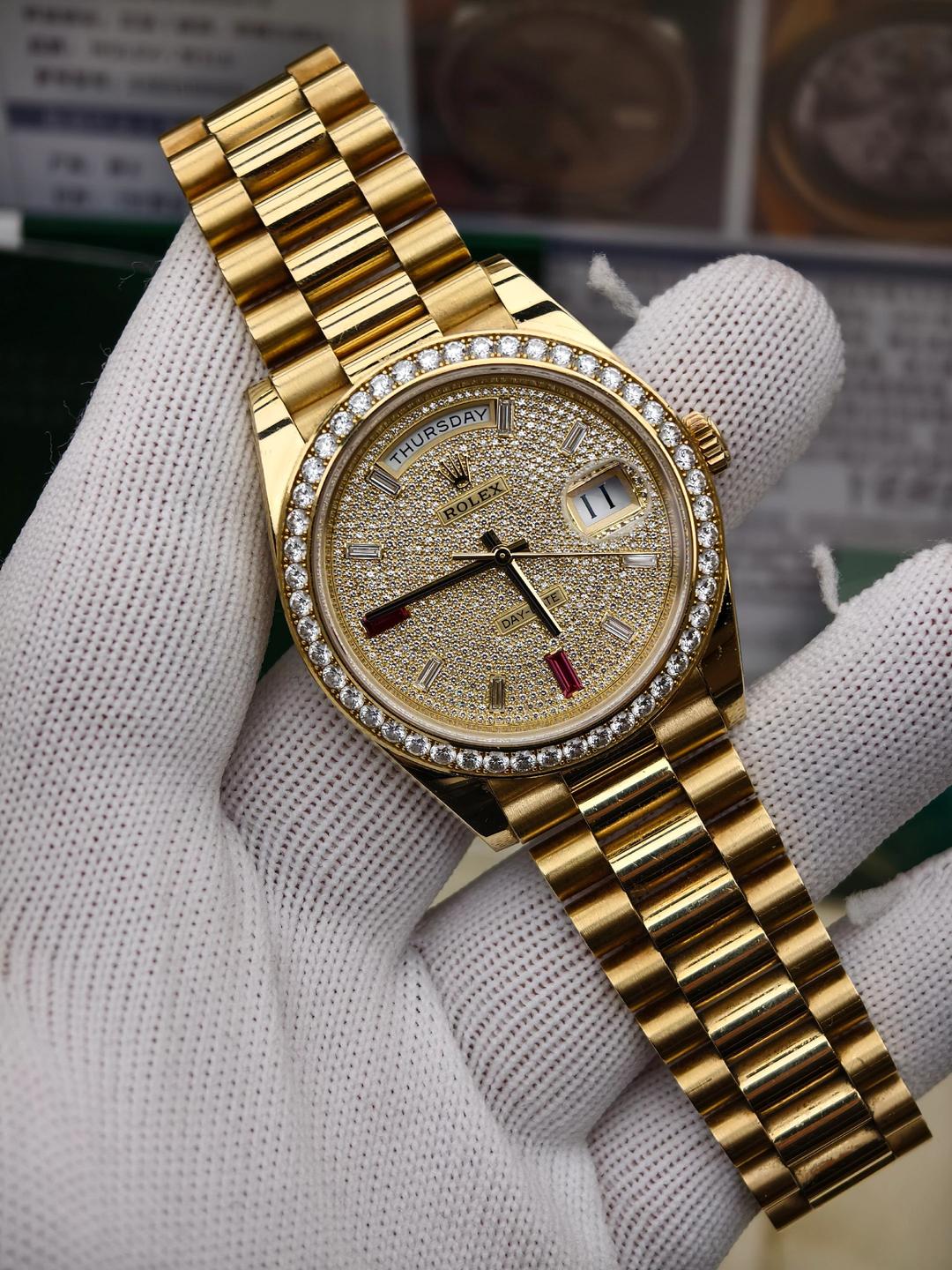Rolex Day-Date 40mm Yellow Gold Diamond Ruby Pave Dial Diamond Bezel 228348RBR - Image 6