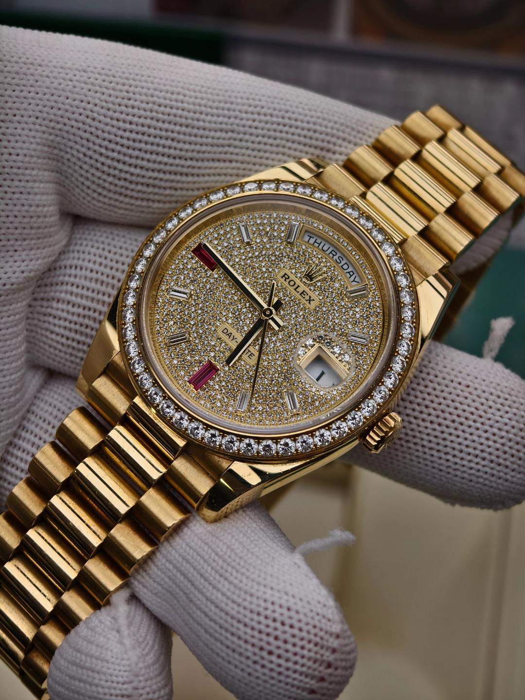 Rolex Day-Date 40mm Yellow Gold Diamond Ruby Pave Dial Diamond Bezel 228348RBR - Image 5