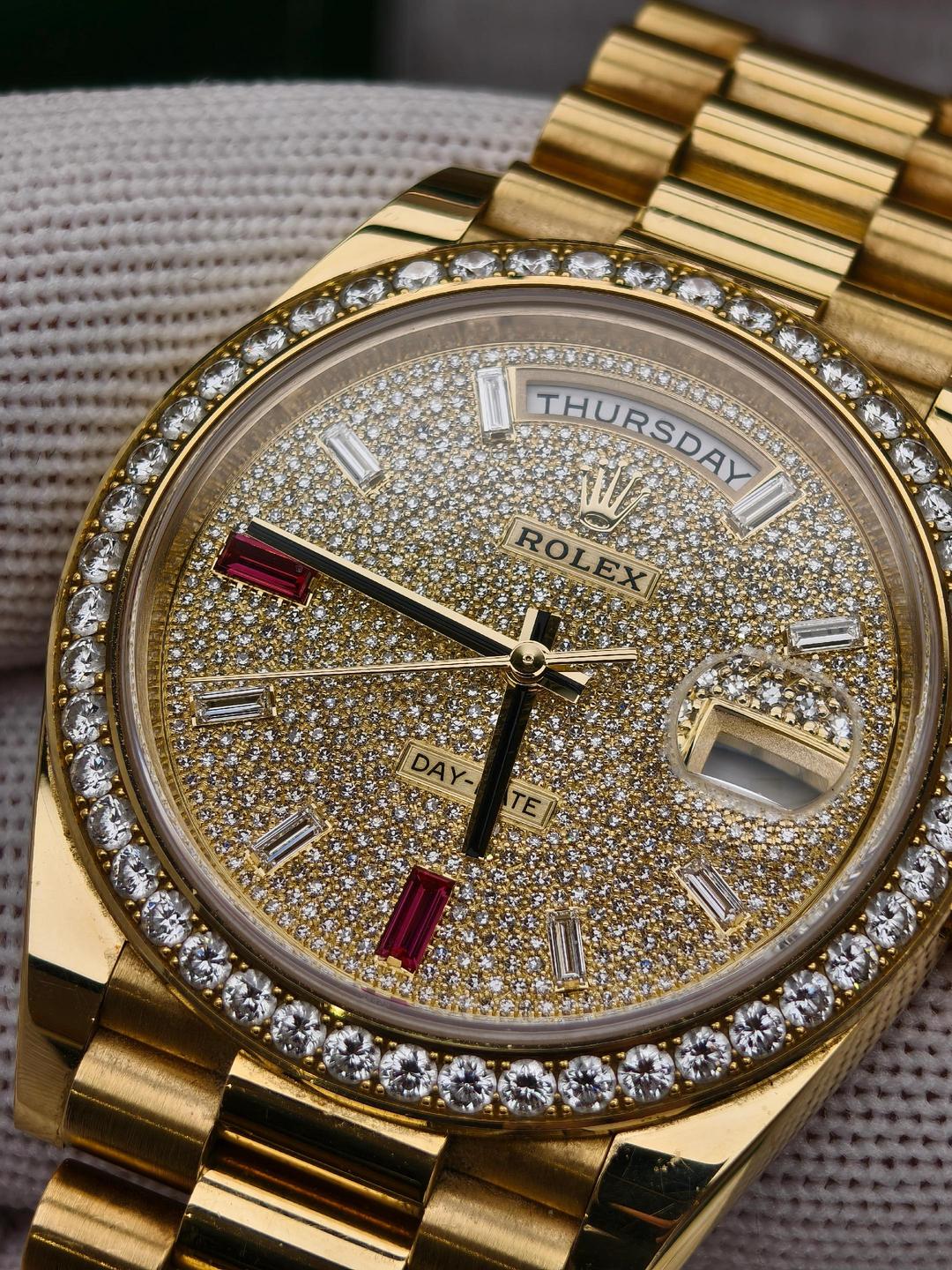 Rolex Day-Date 40mm Yellow Gold Diamond Ruby Pave Dial Diamond Bezel 228348RBR - Image 4