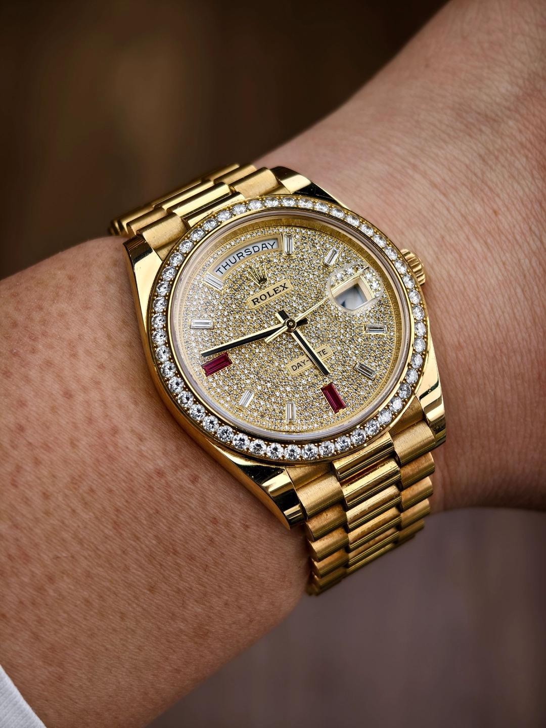 Rolex Day-Date 40mm Yellow Gold Diamond Ruby Pave Dial Diamond Bezel 228348RBR - Image 2