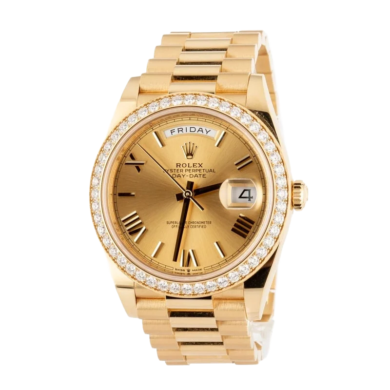 Rolex Day-Date 40 228348RBR Yellow Gold Diamond Bezel Champagne Roman Dial - Image 4