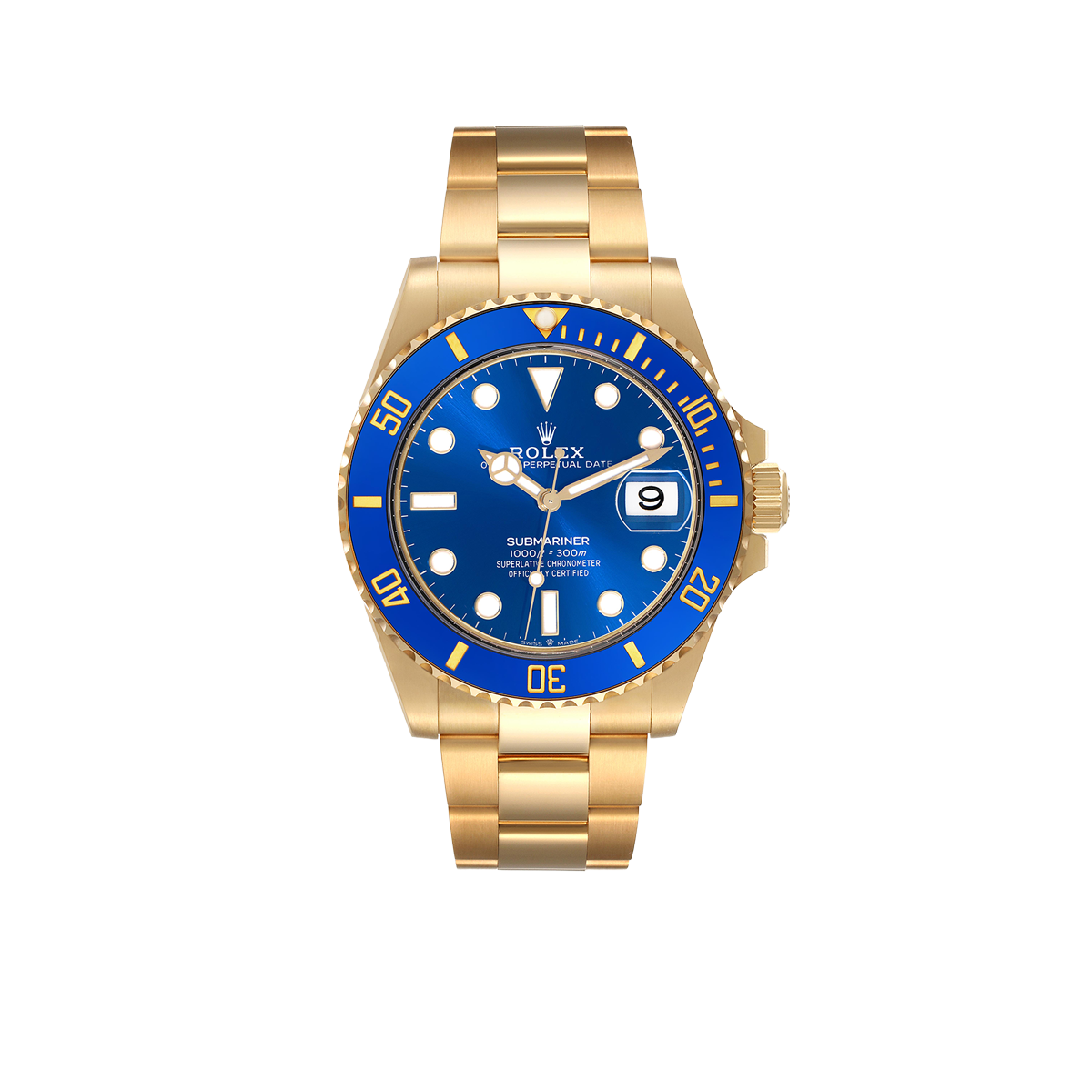 Rolex Submariner 41mm Yellow Gold Blue Dial Bezel Mens Watch 126618
