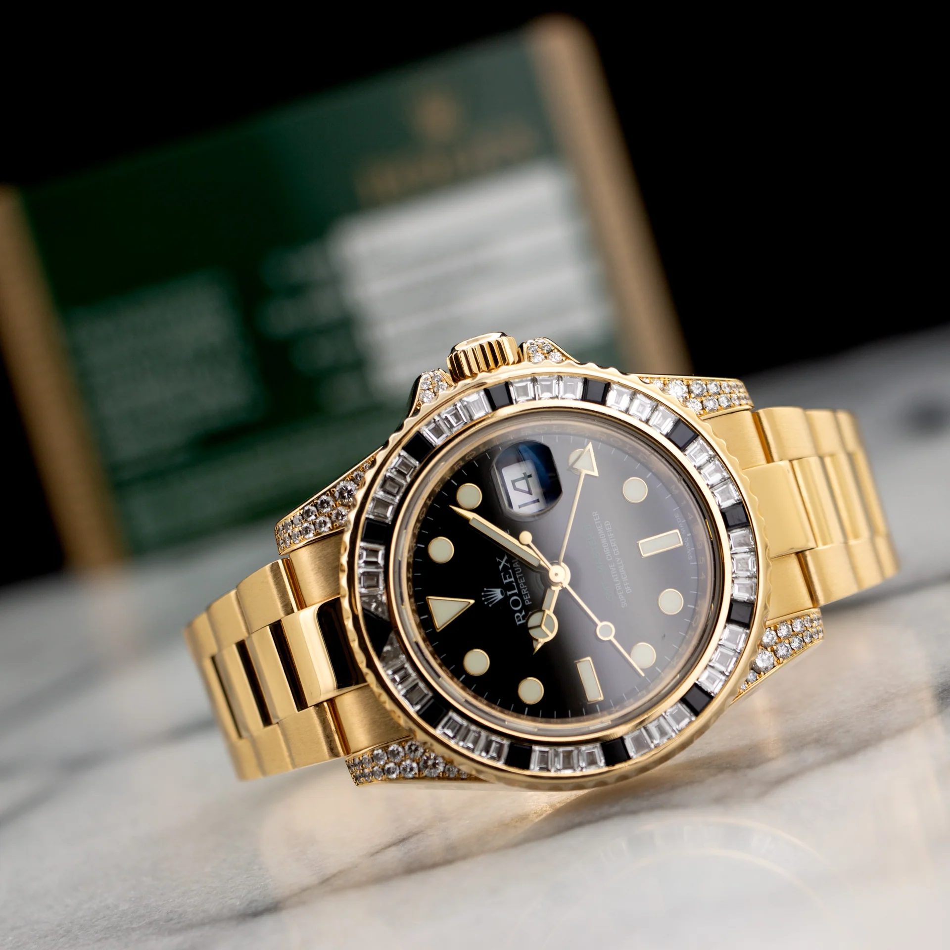 Rolex GMT Master II 18k Yellow Gold Diamond Black Sapphire 116758SANR - Image 7
