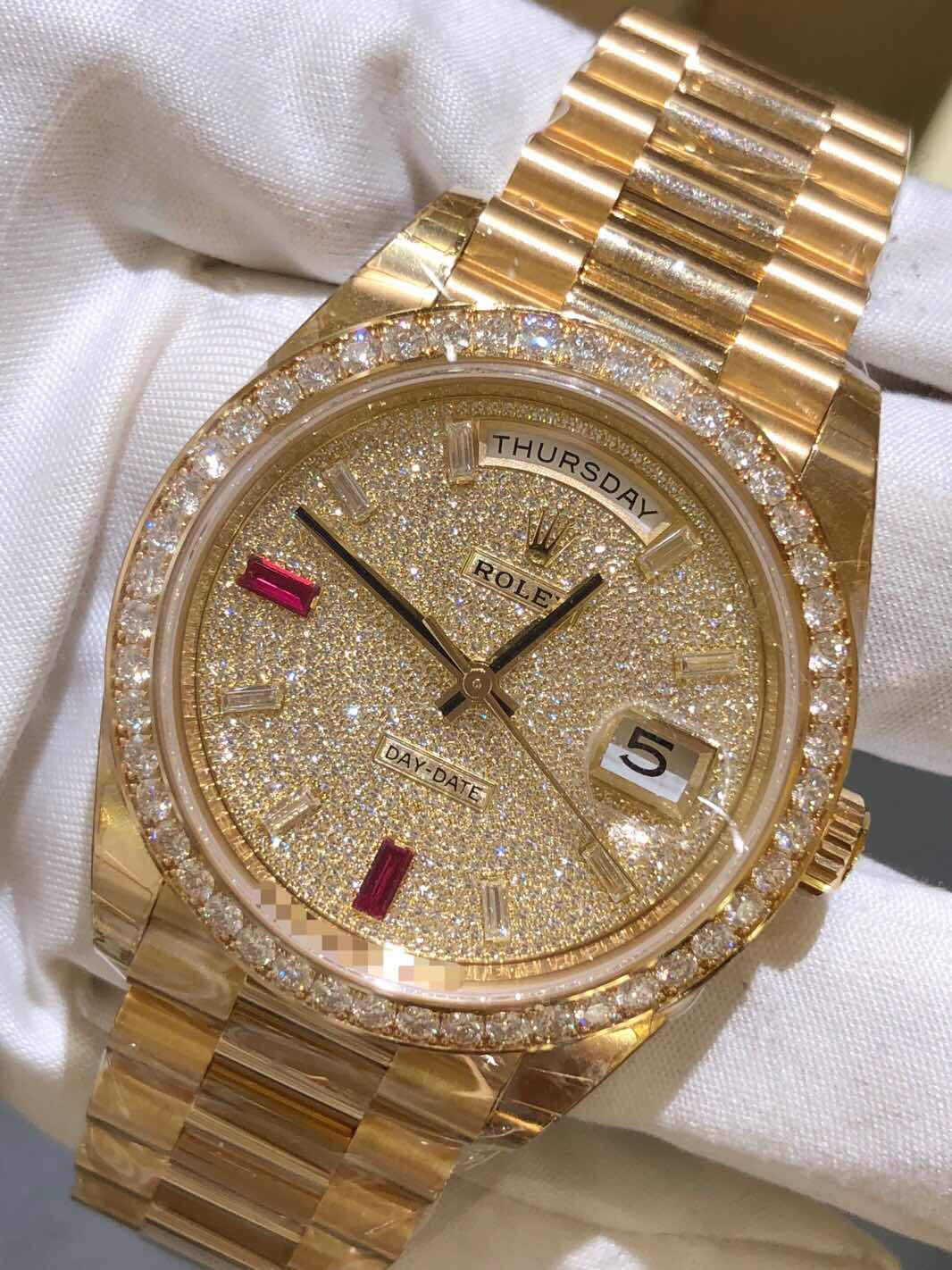 Rolex Day-Date 40mm Yellow Gold Diamond Ruby Pave Dial Diamond Bezel 228348RBR - Image 7