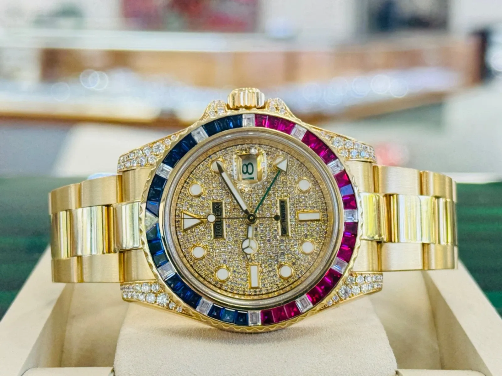 Rolex GMT-Master II 40mm Yellow Gold Pepsi Bezel Diamond Set Watch 116718LN - Image 6