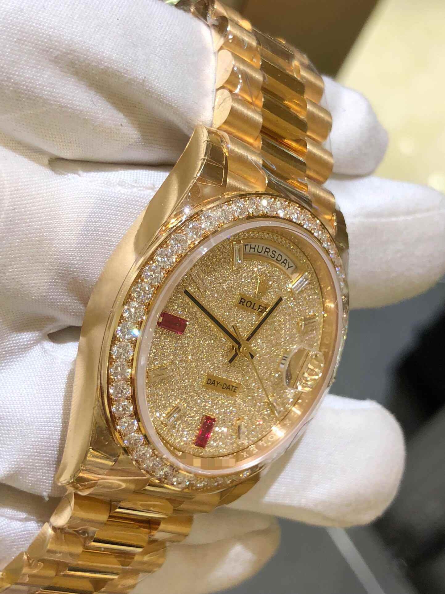 Rolex Day-Date 40mm Yellow Gold Diamond Ruby Pave Dial Diamond Bezel 228348RBR - Image 8