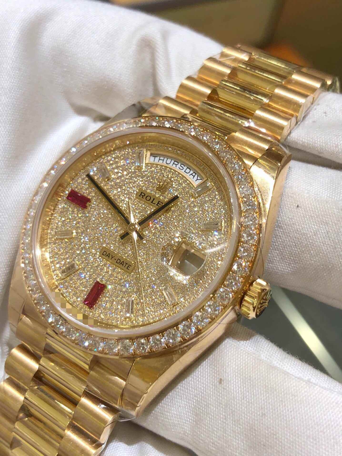 Rolex Day-Date 40mm Yellow Gold Diamond Ruby Pave Dial Diamond Bezel 228348RBR - Image 9