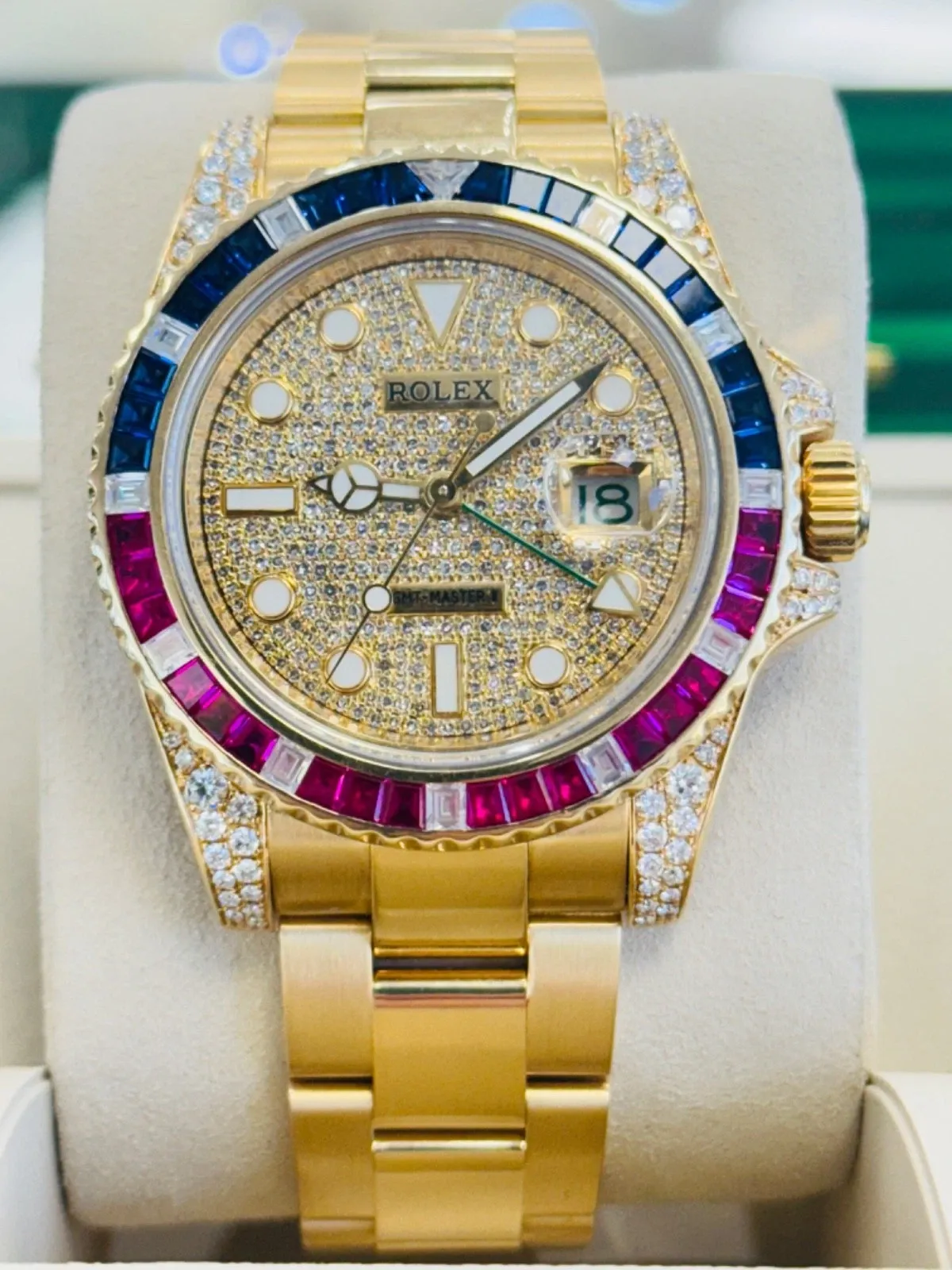 Rolex GMT-Master II 40mm Yellow Gold Pepsi Bezel Diamond Set Watch 116718LN - Image 2