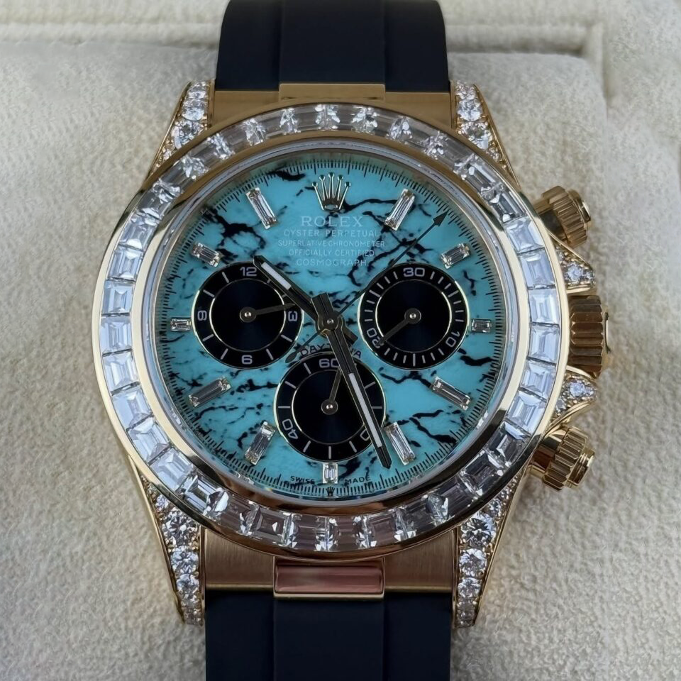 Rolex Daytona 126538TBR Yellow Gold Turquoise Stone Dial Diamond Bezel Oysterflex - Image 3