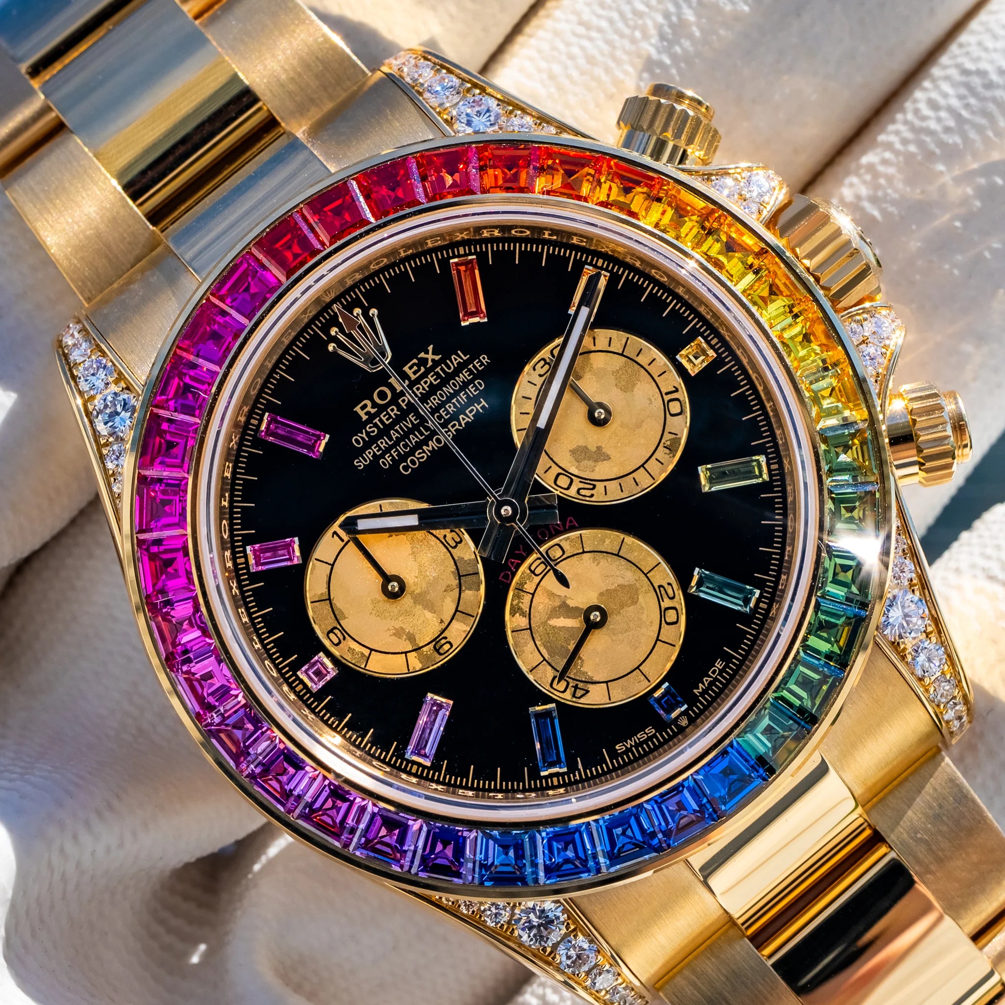 Rolex Daytona 126598RBOW 40mm Rainbow Yellow Gold Black Dial Sapphire Bezel - Image 4