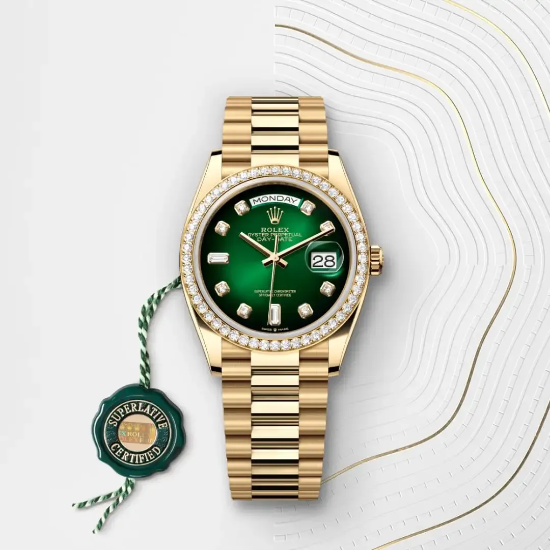 Rolex Day-Date President 36mm Yellow Gold 128348RBR Green - Image 3