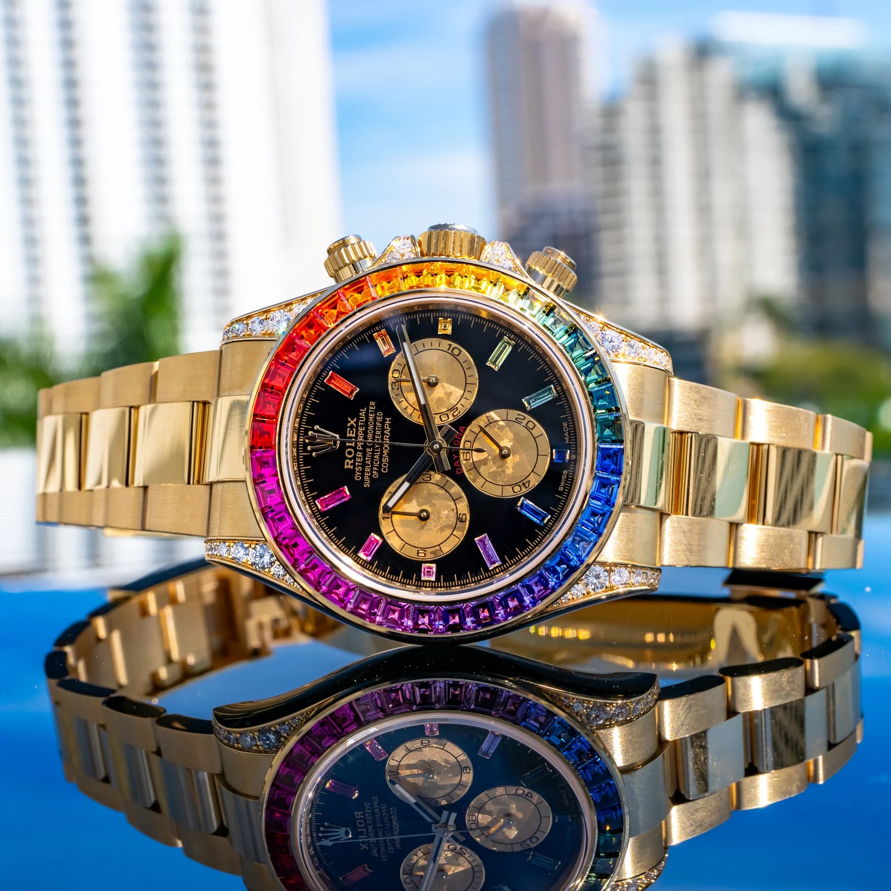 Rolex Daytona 126598RBOW 40mm Rainbow Yellow Gold Black Dial Sapphire Bezel - Image 6