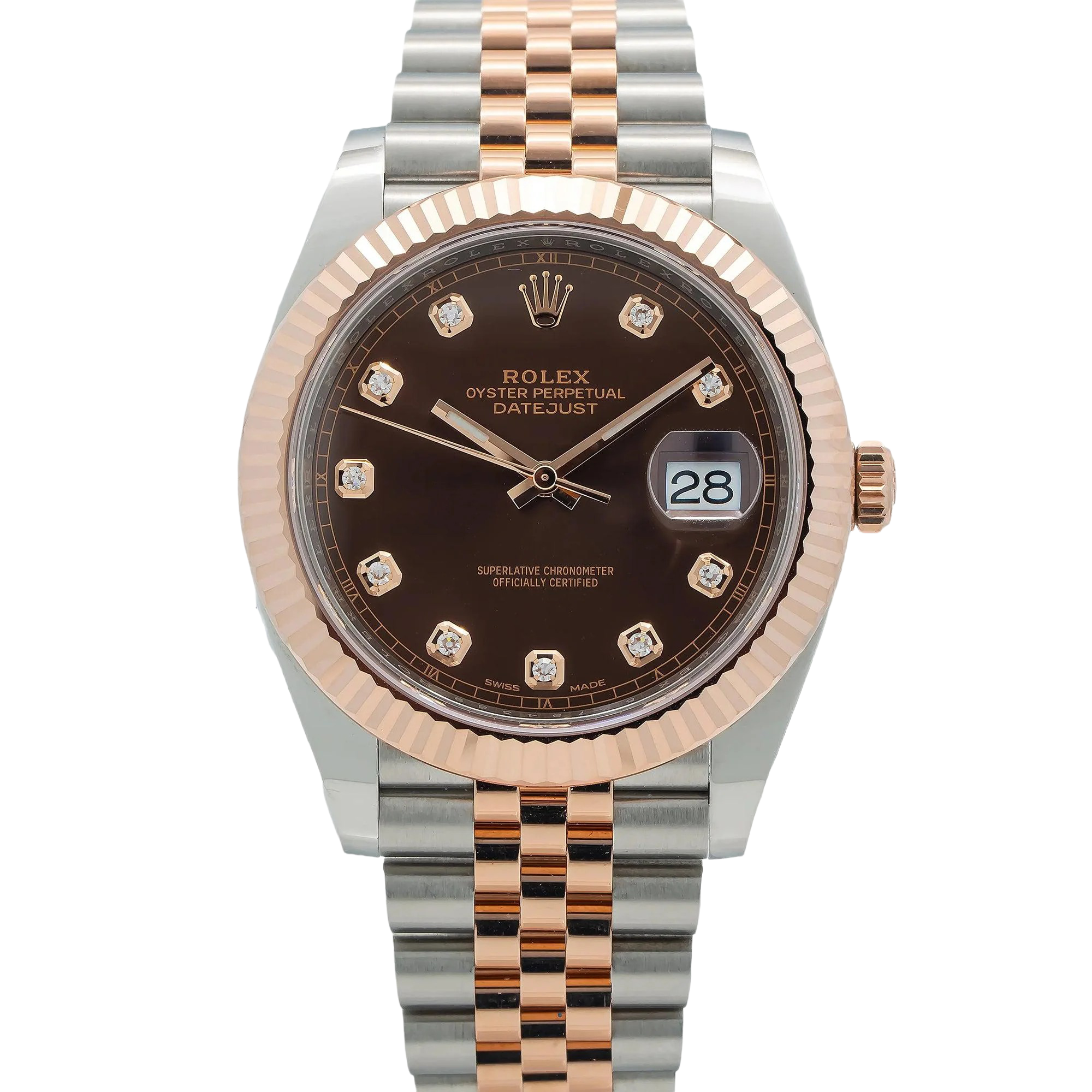 Rolex Datejust 41MM 126331 Chocolate Diamond Dial Fluted Bezel Two Tone Rose Gold Jubilee Bracelet - Image 3