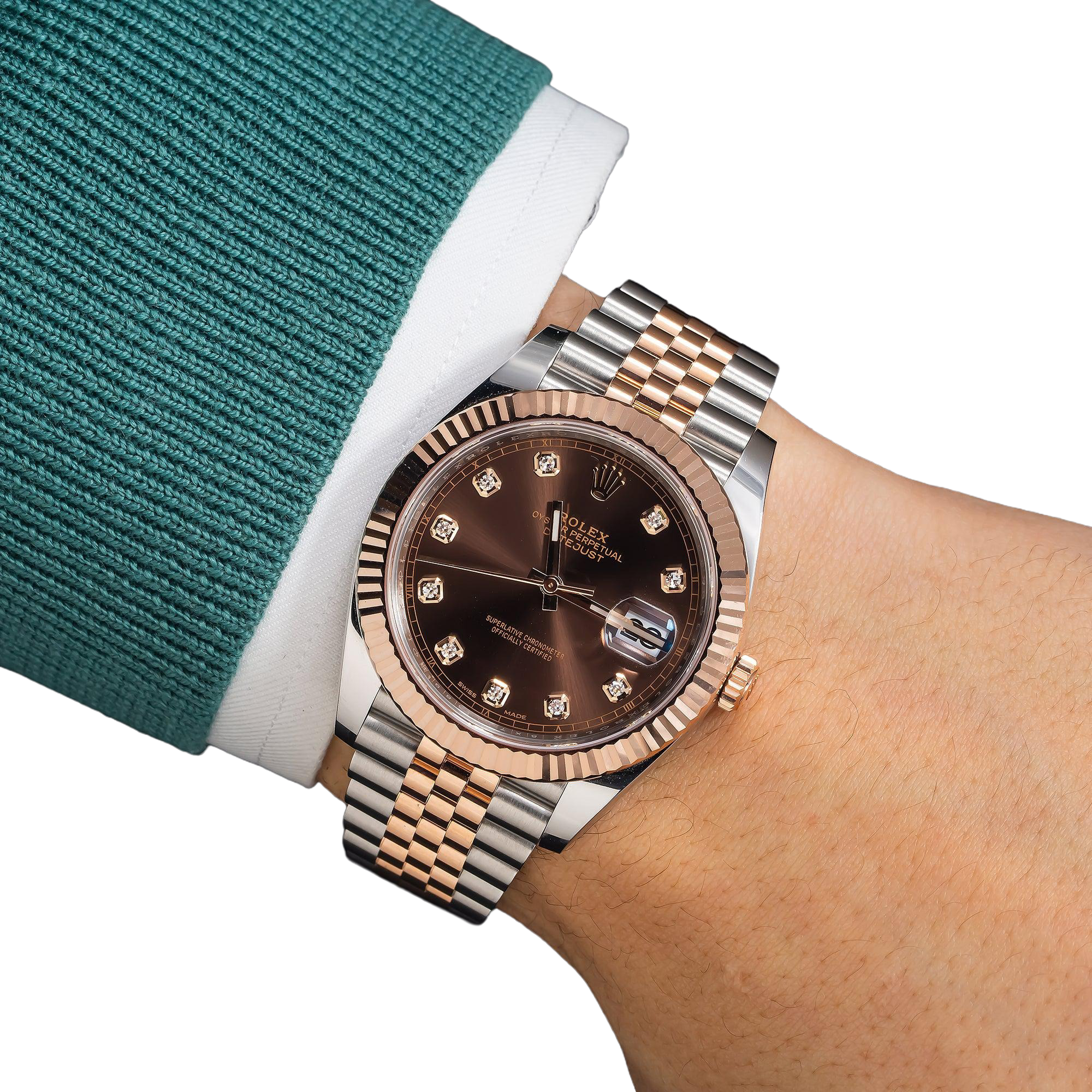 Rolex Datejust 41MM 126331 Chocolate Diamond Dial Fluted Bezel Two Tone Rose Gold Jubilee Bracelet - Image 2